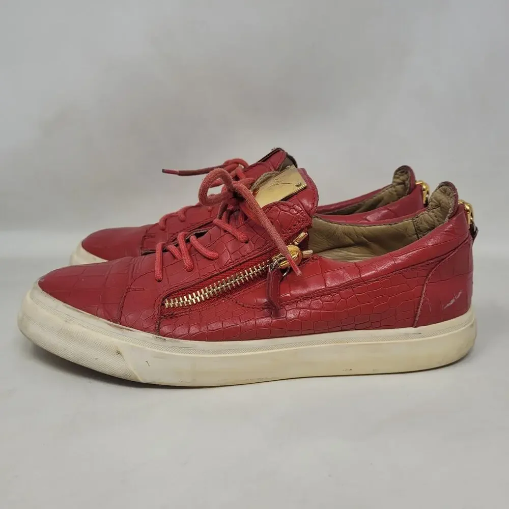 Giuseppe Zanotti Shoes EU40 US7 Red Leather Croc Embossed Low Top Lace Up Italy‎